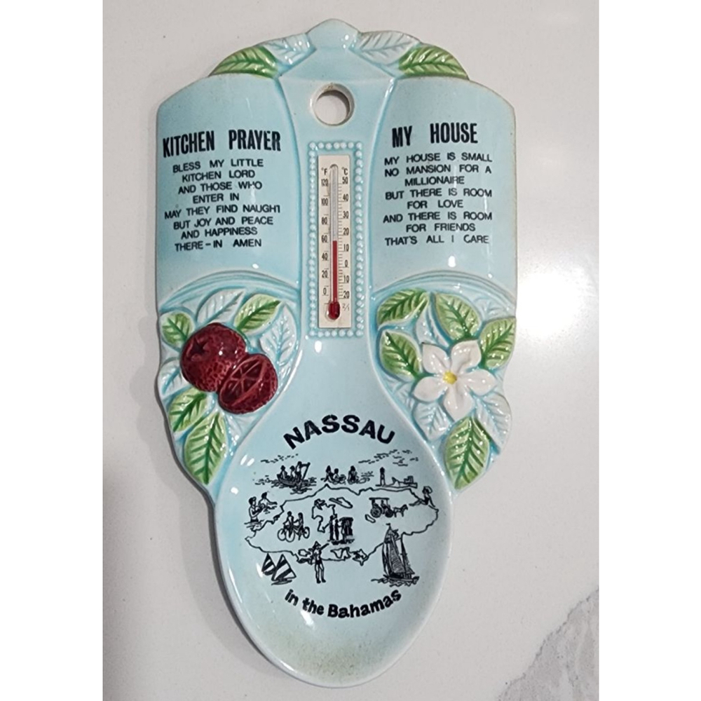 Vintage Souvenir Thermometer Bahamas Spoon Rest House & Kitchen Prayer